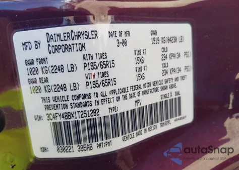 2001 Chrysler Pt Cruiser from USA, damaged, VIN 3C4FY4BBX1T251282